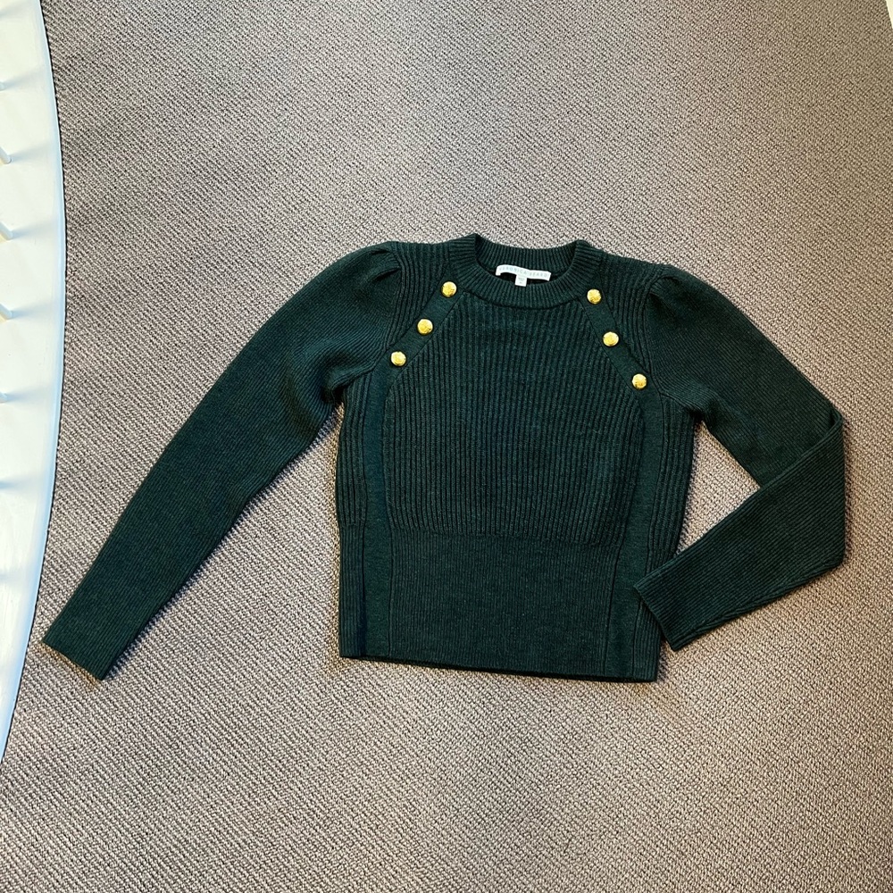 Veronica Beard Dark Green Sweater with Gold Buttons